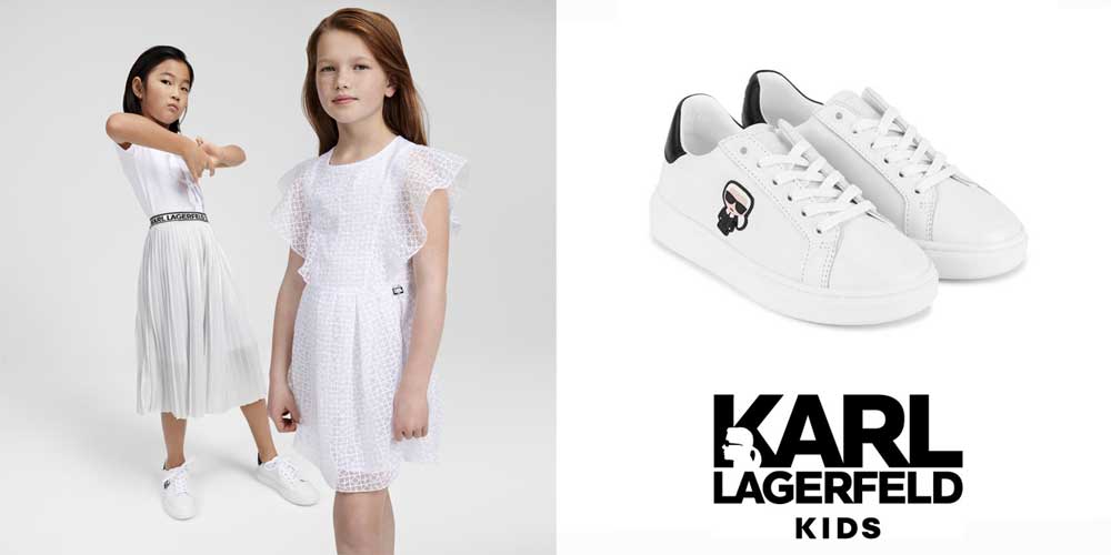 Białe, sznurowane buty sportowe dla dziewczynki - obuwie dziecięce karl lagerfeld
